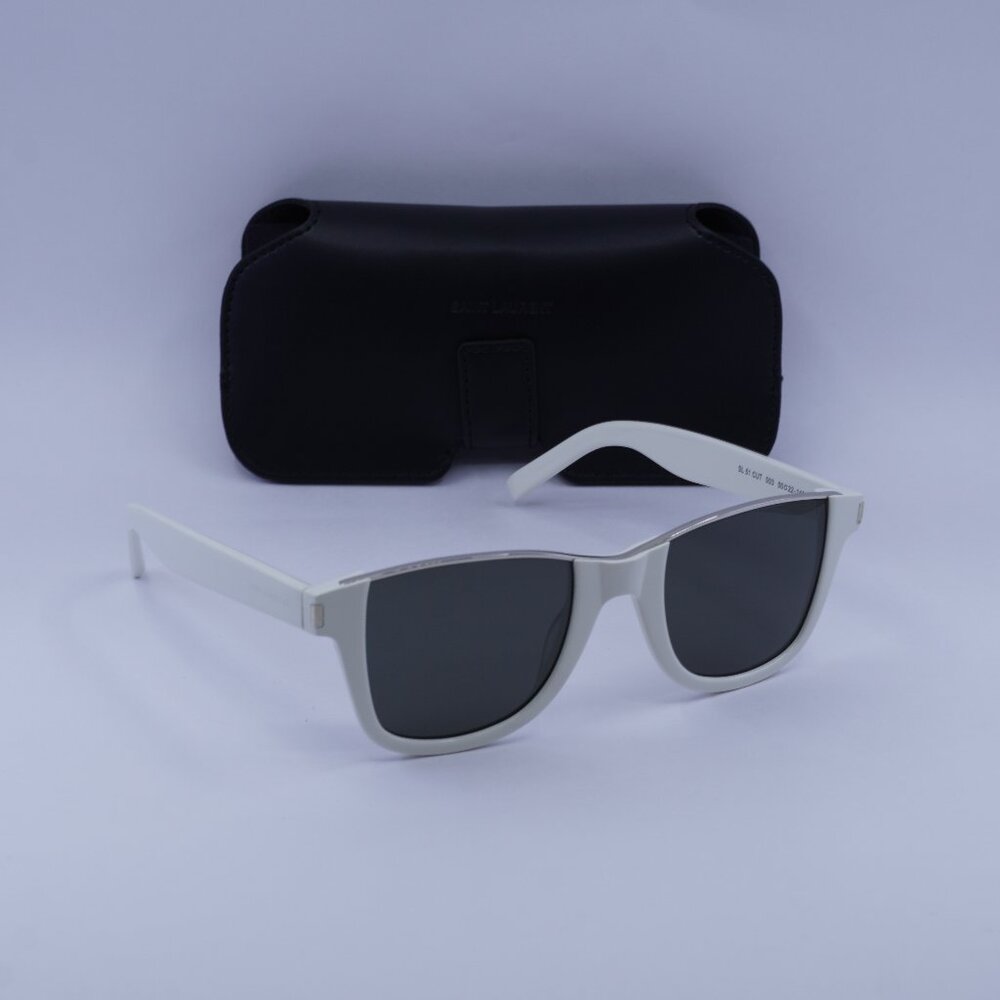 Saint Laurent SL 51 CUT 003 Square Sunglasses - Ivory/Silver/Grey